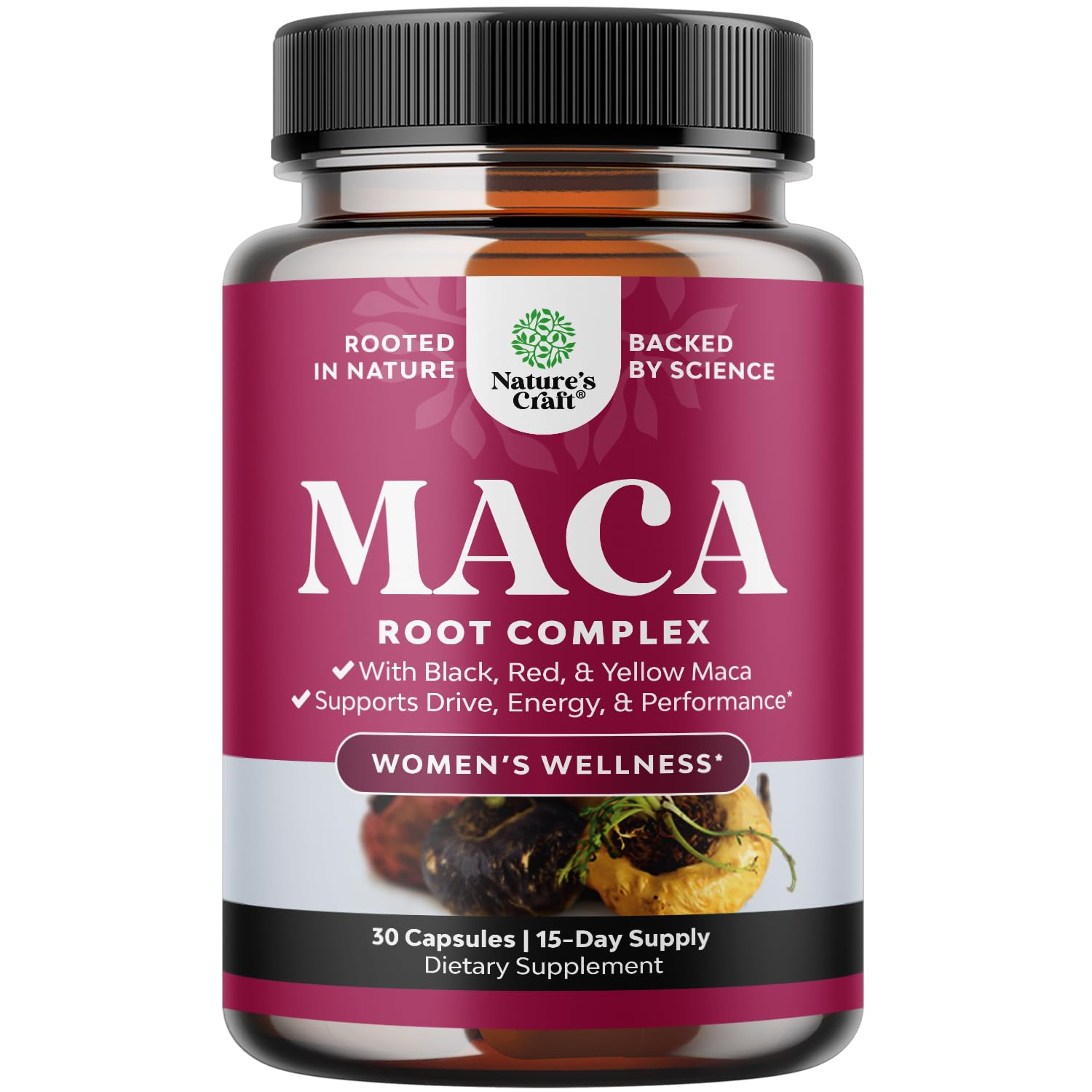 Maca Root Capsules for Women - Potent Herbal Supplement with Female Enhancing Blend of Red Yellow & Black Maca Root - Non-GMO Certified Vegan and Gluten-Free with No Artificial Colors - 30 Count - TrustMedUSA