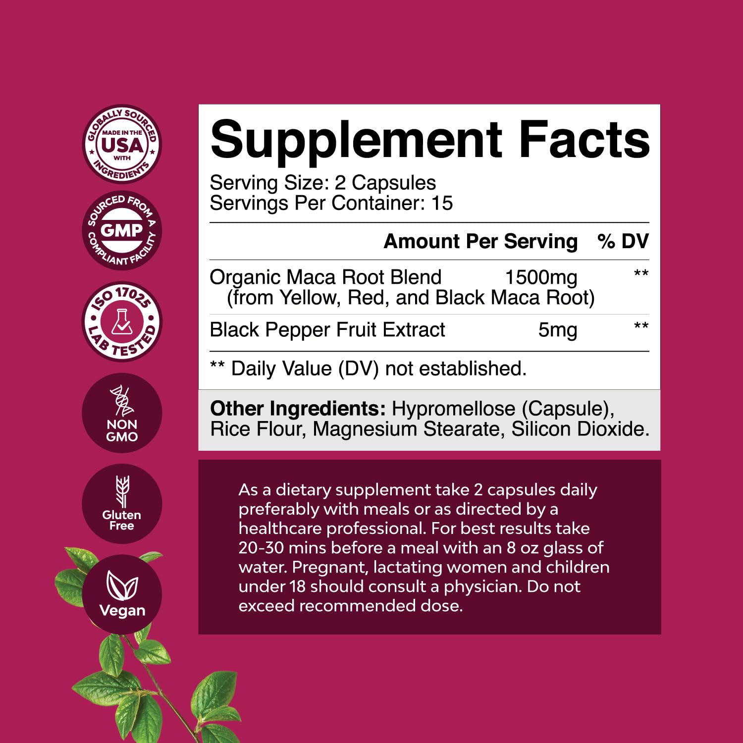 Maca Root Capsules for Women - Potent Herbal Supplement with Female Enhancing Blend of Red Yellow & Black Maca Root - Non-GMO Certified Vegan and Gluten-Free with No Artificial Colors - 30 Count - TrustMedUSA