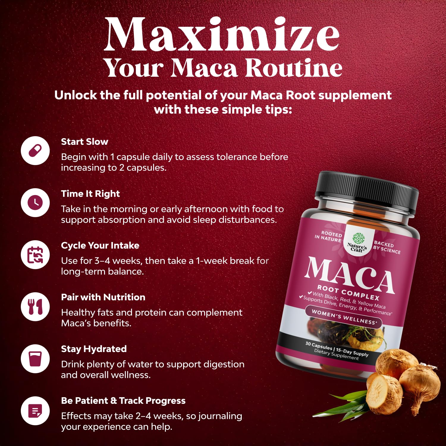 Maca Root Capsules for Women - Potent Herbal Supplement with Female Enhancing Blend of Red Yellow & Black Maca Root - Non-GMO Certified Vegan and Gluten-Free with No Artificial Colors - 30 Count - TrustMedUSA