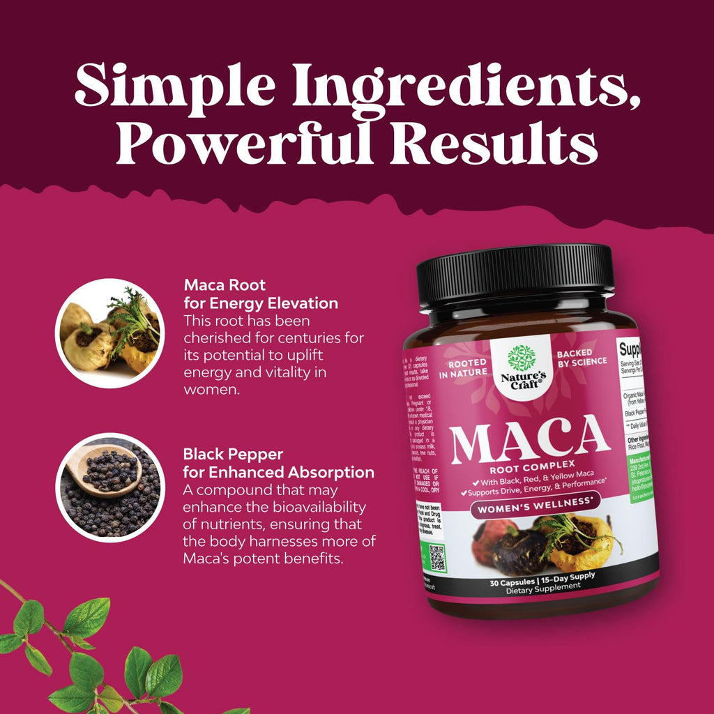 Maca Root Capsules for Women - Potent Herbal Supplement with Female Enhancing Blend of Red Yellow & Black Maca Root - Non-GMO Certified Vegan and Gluten-Free with No Artificial Colors - 30 Count - TrustMedUSA