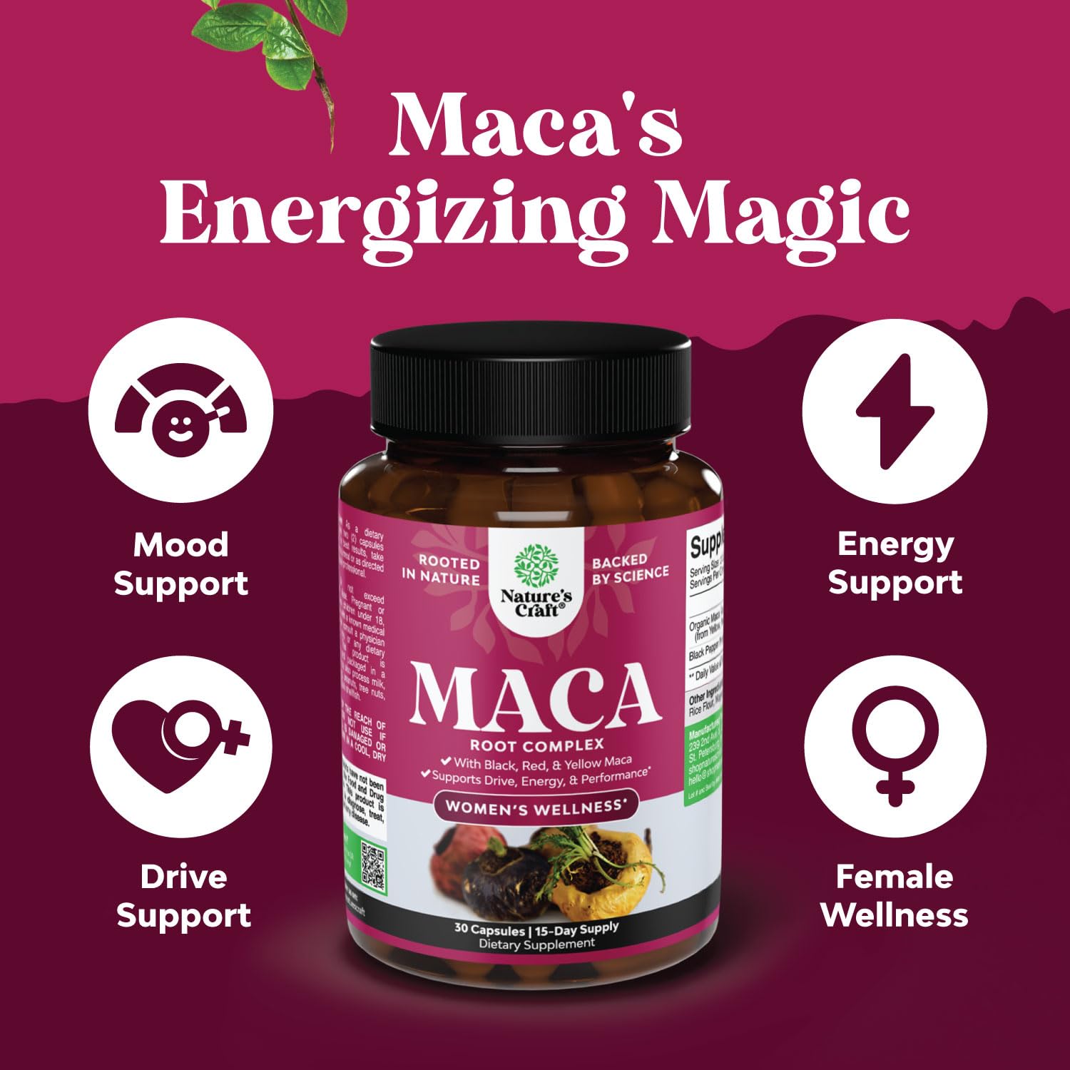 Maca Root Capsules for Women - Potent Herbal Supplement with Female Enhancing Blend of Red Yellow & Black Maca Root - Non-GMO Certified Vegan and Gluten-Free with No Artificial Colors - 30 Count - TrustMedUSA
