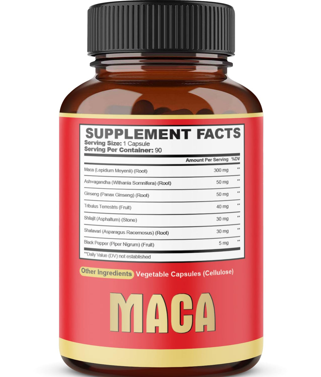 Maca Root Capsules - Supports Natural Health - Energy - Performance & Mood Supplement - Enhanced Blood Flow 3-Month Supply - TrustMedUSA