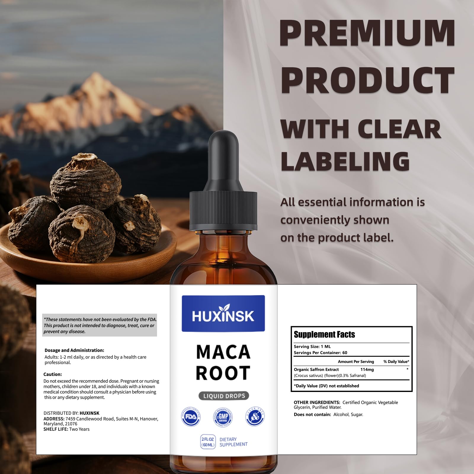 Maca Root Liquid Drops Extract | Peruvian Black & Red Blend | Natural Energy & Hormone Balance | Alcohol-Free, 60ml Vegan Tincture - TrustMedUSA