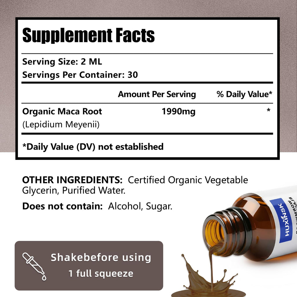 Maca Root Liquid Drops Extract | Peruvian Black & Red Blend | Natural Energy & Hormone Balance | Alcohol-Free, 60ml Vegan Tincture - TrustMedUSA