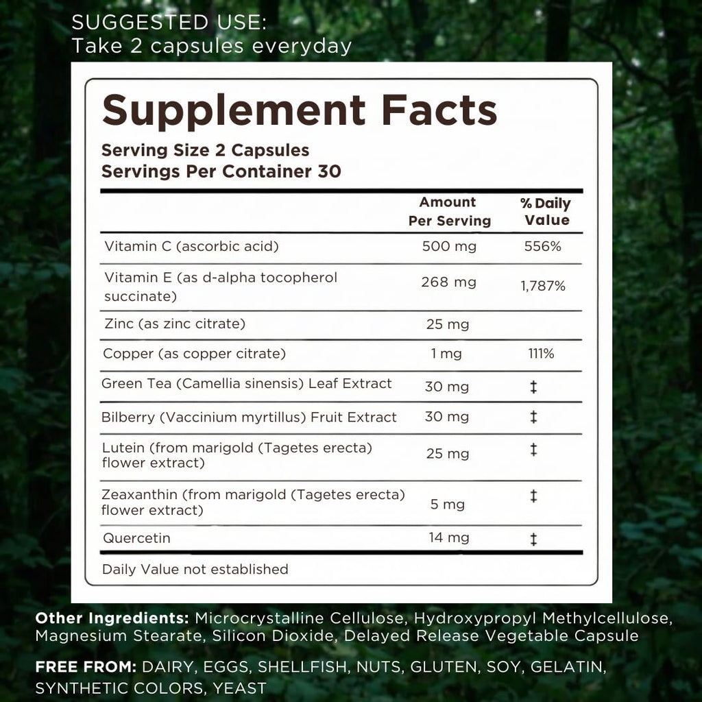 Macutene Protect Eye Vitamins for Macular Support Areds 2 with Lutein and Zeaxanthin Supplements (25mg/5mg) – Doctor Formulated Bilberry Supplement for Eyes, Lab Tested, Vegan (60 Capsules) - TrustMedUSA