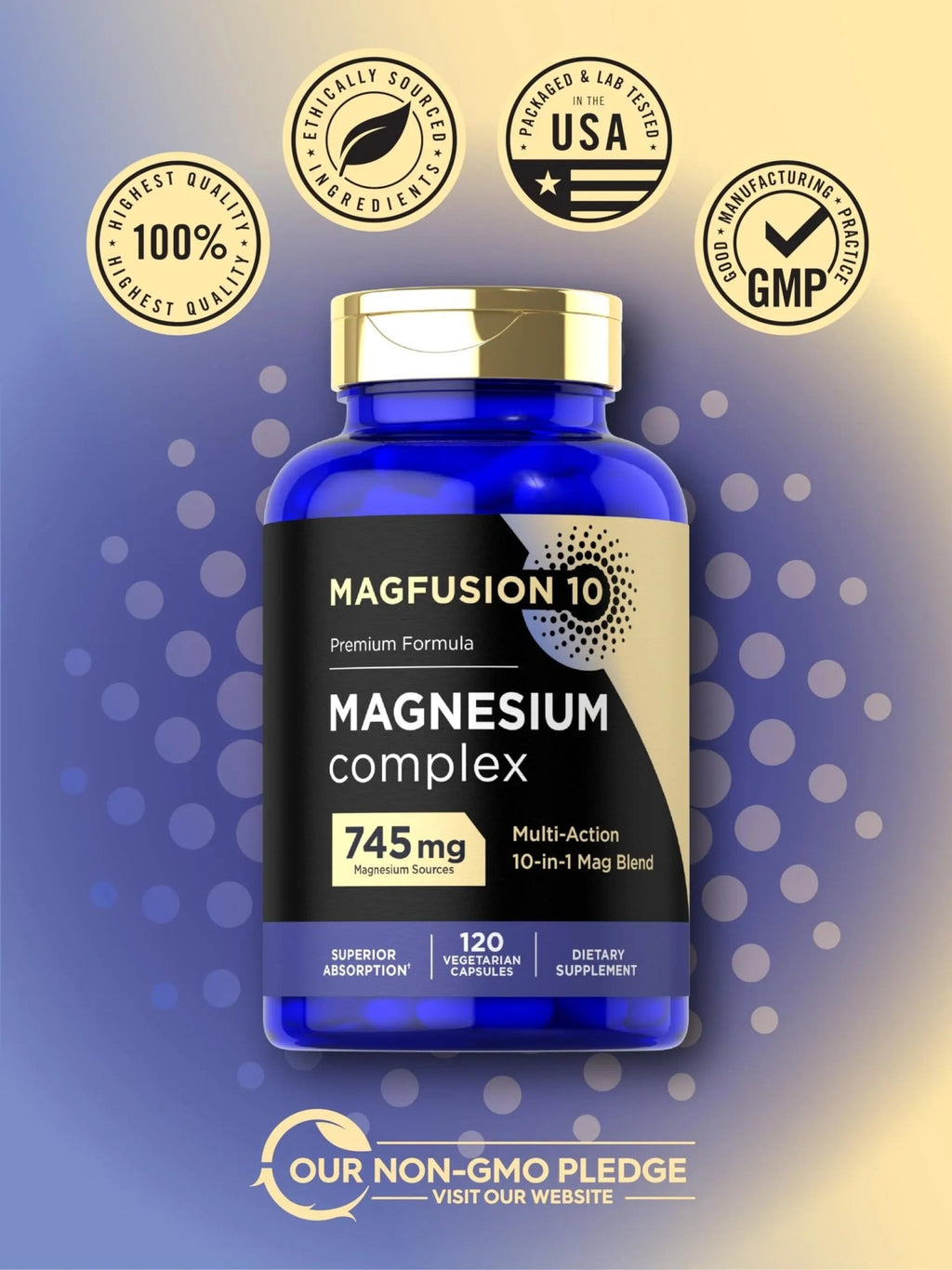 Magfusion-10 Magnesium Complex Supplement 745mg | 120 Capsules | 10 in 1 Blend | Vegetarian, Non-GMO, Gluten Free - TrustMedUSA