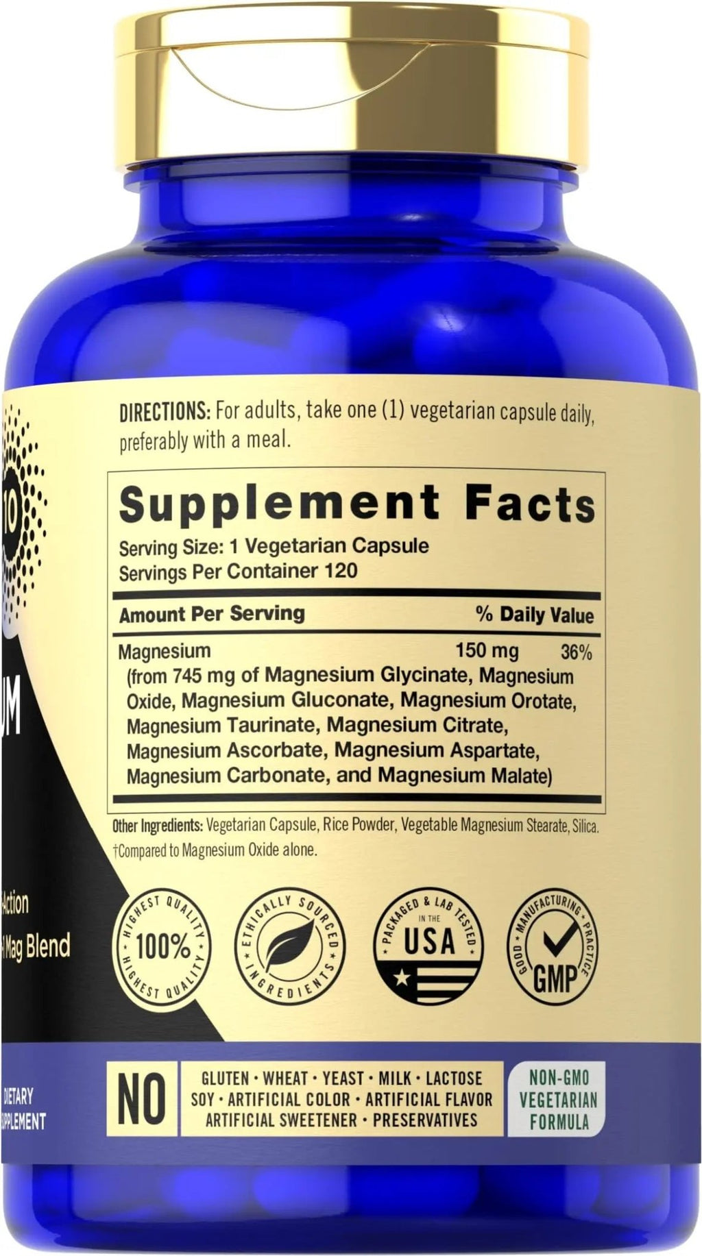 Magfusion-10 Magnesium Complex Supplement 745mg | 120 Capsules | 10 in 1 Blend | Vegetarian, Non-GMO, Gluten Free - TrustMedUSA