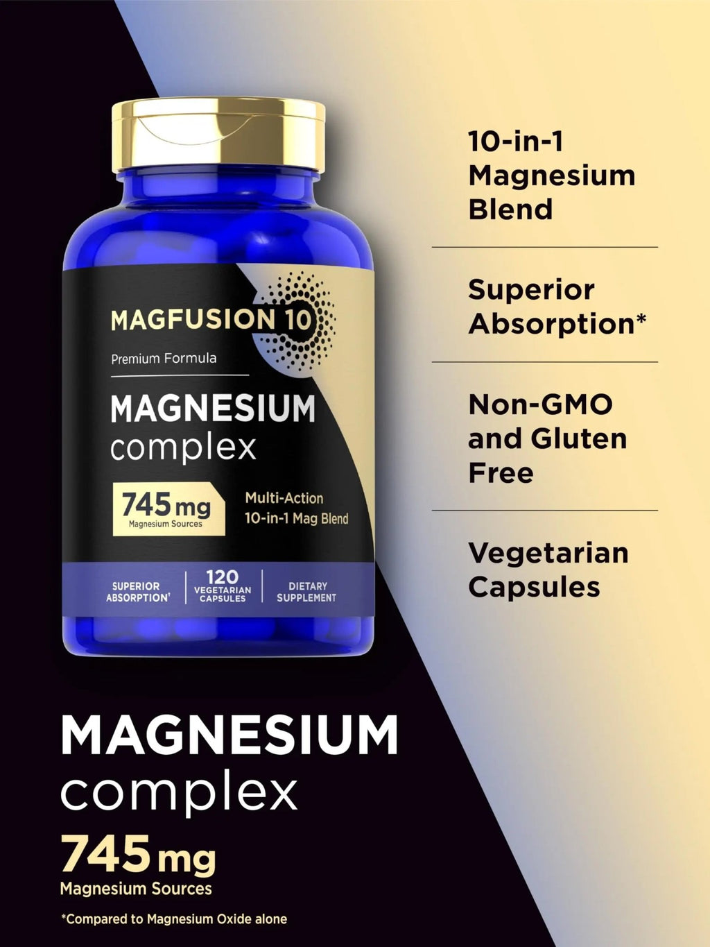 Magfusion-10 Magnesium Complex Supplement 745mg | 120 Capsules | 10 in 1 Blend | Vegetarian, Non-GMO, Gluten Free - TrustMedUSA