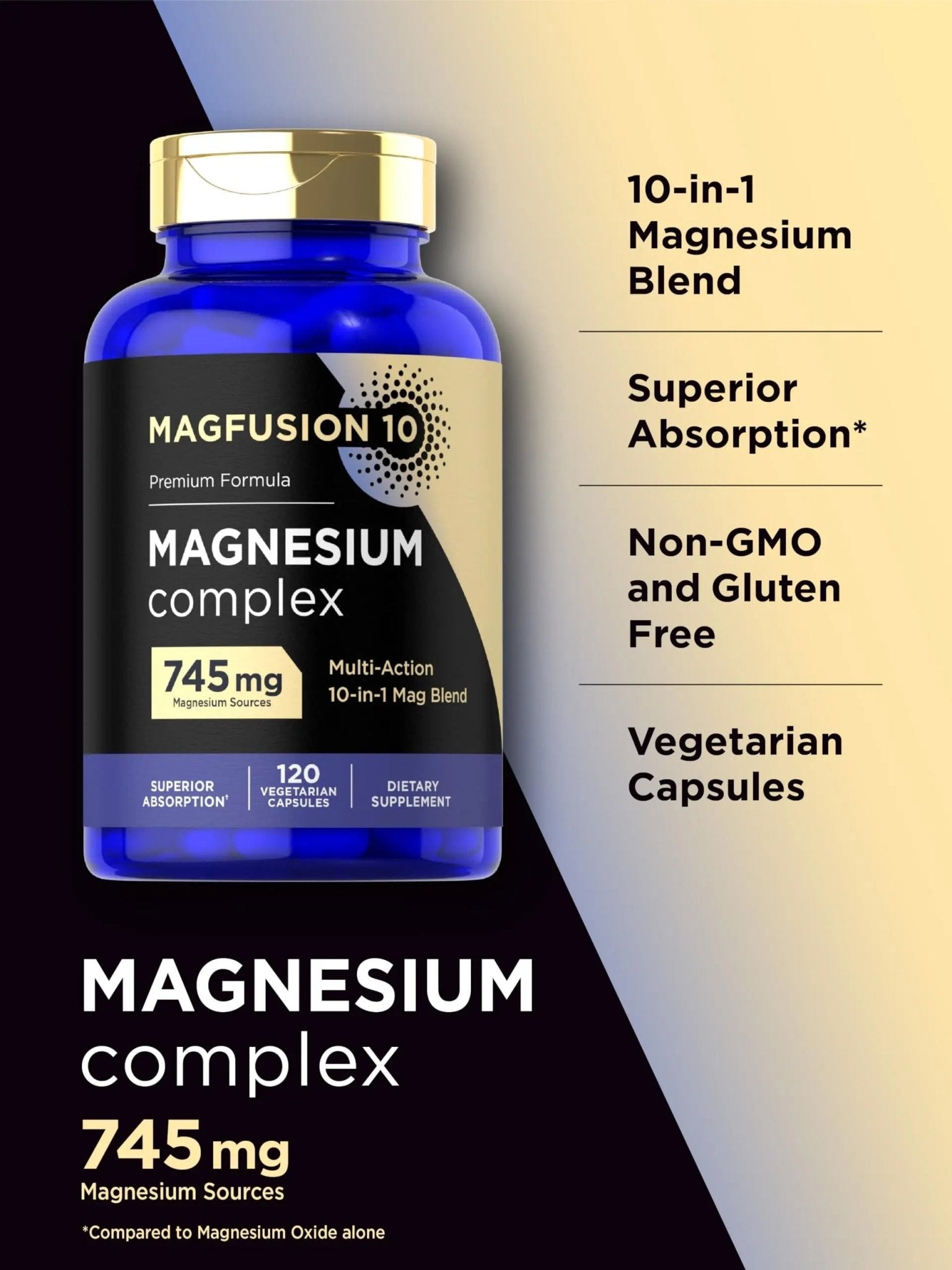 Magfusion-10 Magnesium Complex Supplement 745mg | 120 Capsules | 10 in 1 Blend | Vegetarian, Non-GMO, Gluten Free - TrustMedUSA