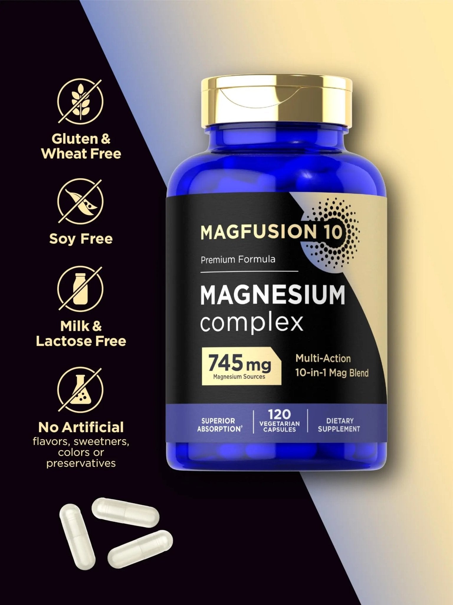 Magfusion-10 Magnesium Complex Supplement 745mg | 120 Capsules | 10 in 1 Blend | Vegetarian, Non-GMO, Gluten Free - TrustMedUSA