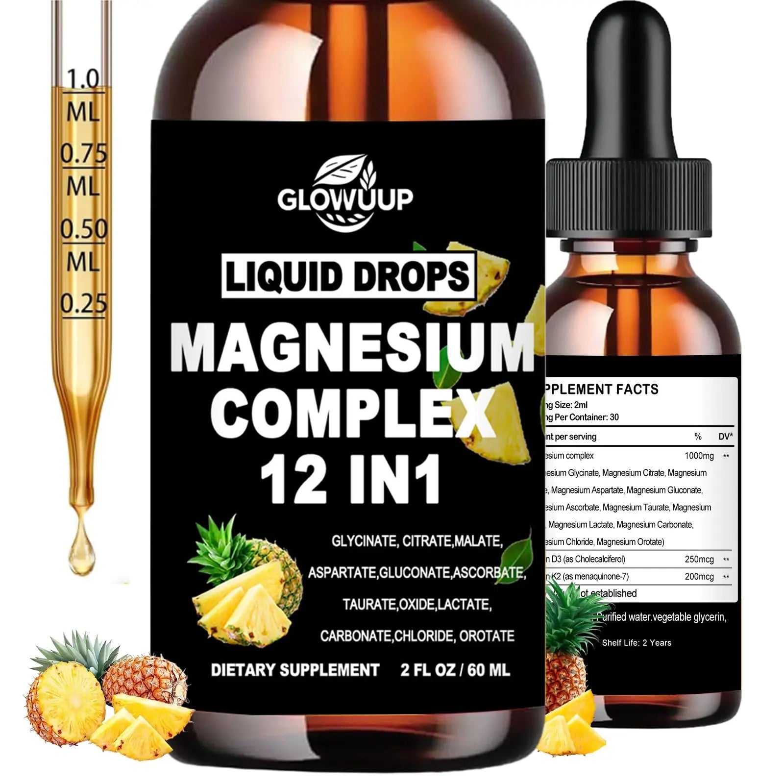 Magnesium 12 in 1 Complex 1000mg Supplement for Women & Men, High Absorption Liquid Magnesium W/Glycinate Citrate Malate Taurate Oxide Aspartate Orotate, Calm Magnesium for Sleep Muscle Heart Support - TrustMedUSA