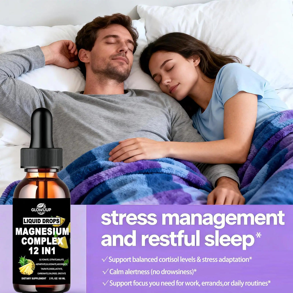 Magnesium 12 in 1 Complex 1000mg Supplement for Women & Men, High Absorption Liquid Magnesium W/Glycinate Citrate Malate Taurate Oxide Aspartate Orotate, Calm Magnesium for Sleep Muscle Heart Support - TrustMedUSA