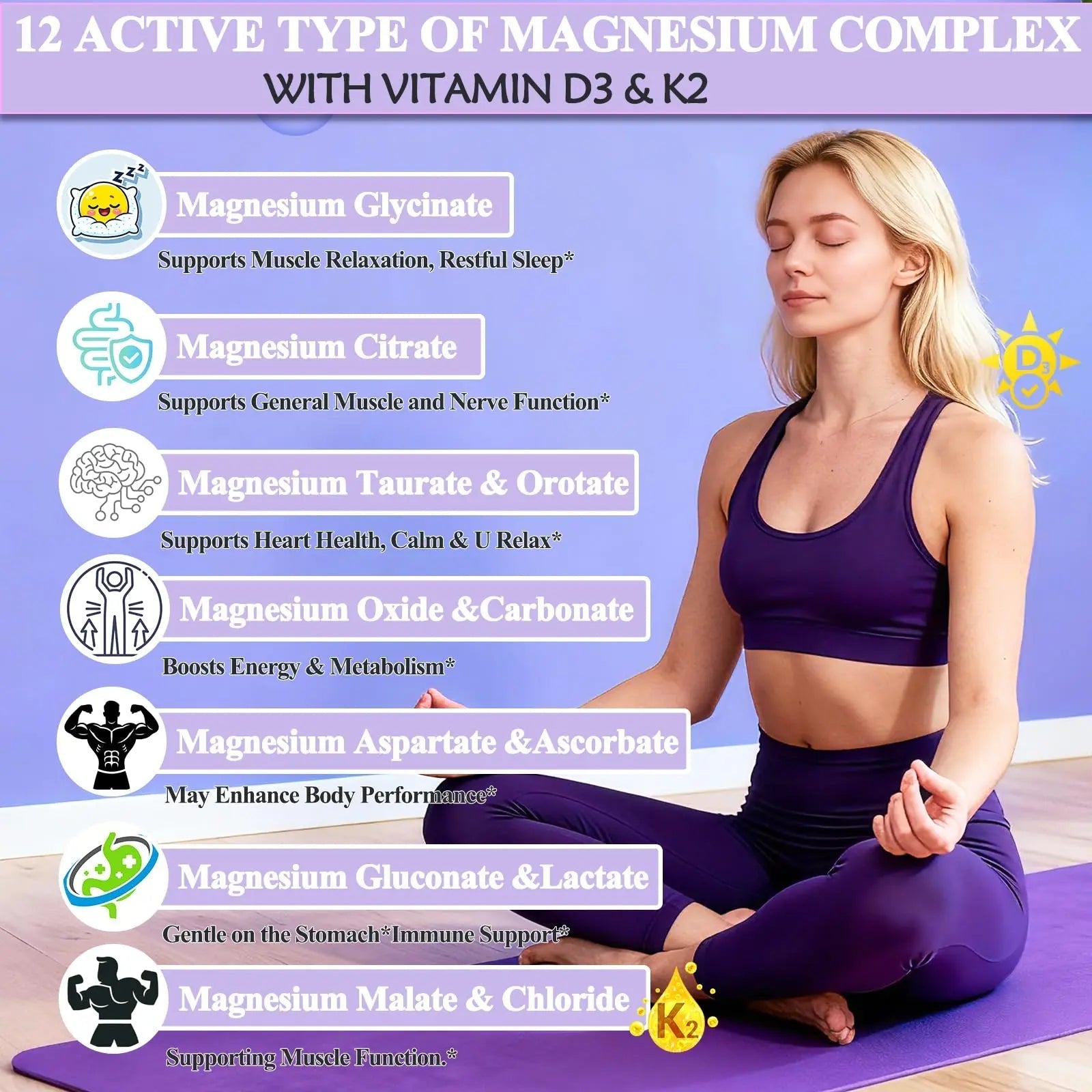 Magnesium 12 in 1 Complex 1000mg Supplement for Women & Men, High Absorption Liquid Magnesium W/Glycinate Citrate Malate Taurate Oxide Aspartate Orotate, Calm Magnesium for Sleep Muscle Heart Support - TrustMedUSA