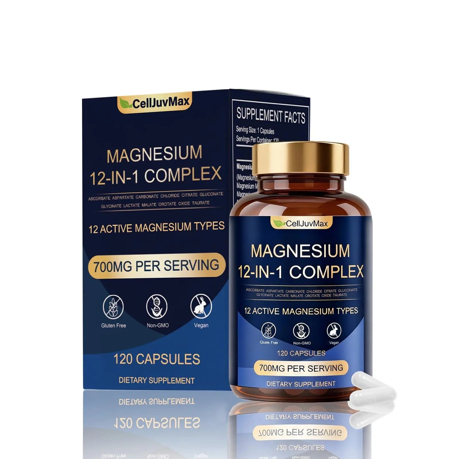 Magnesium 12-in-1 Complex 700mg, with Glycinate & Citrate, Vegan Supplement for Daily Wellness, 120 Capsules (1) - TrustMedUSA