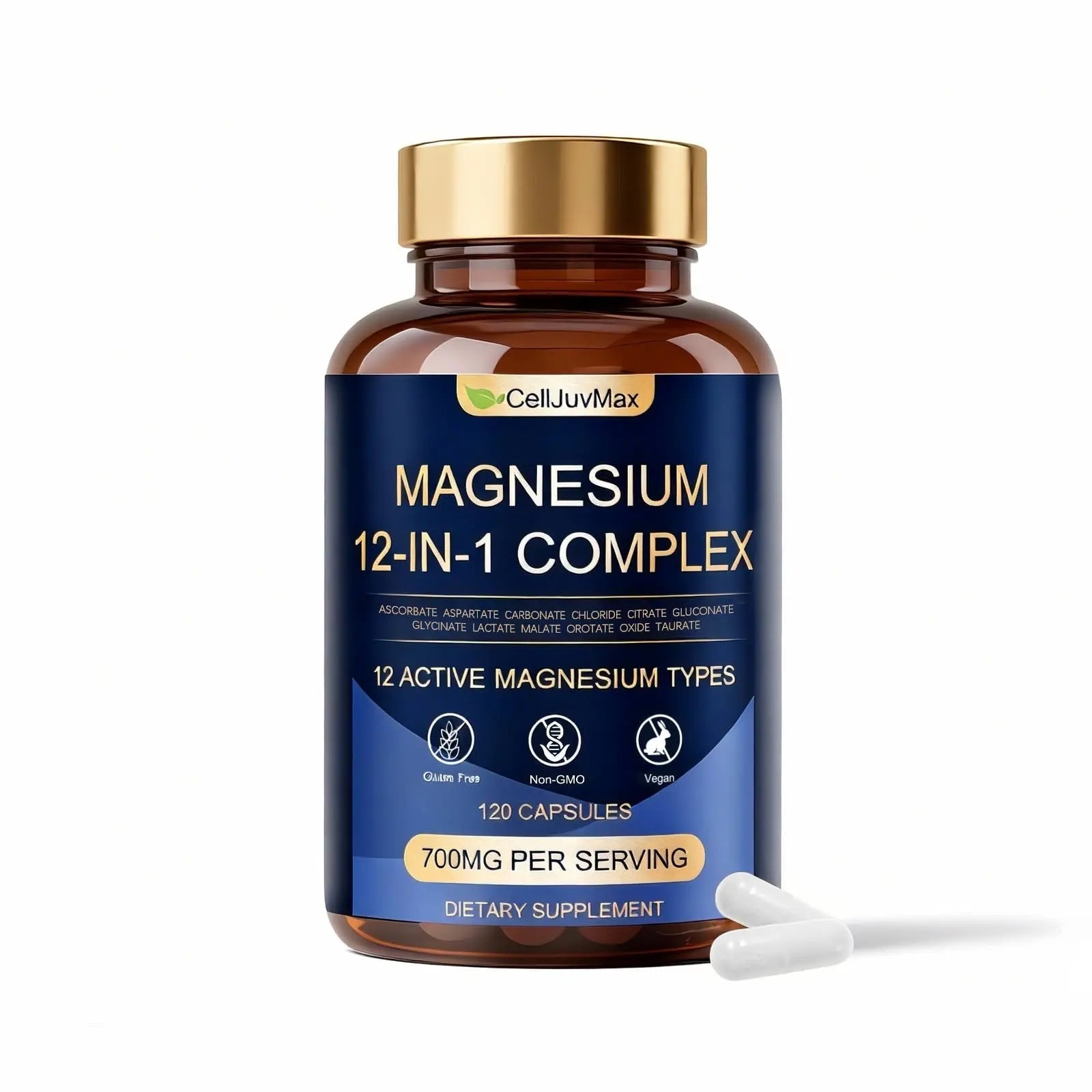 Magnesium 12-in-1 Complex 700mg, with Glycinate & Citrate, Vegan Supplement for Daily Wellness, 120 Capsules (1) - TrustMedUSA