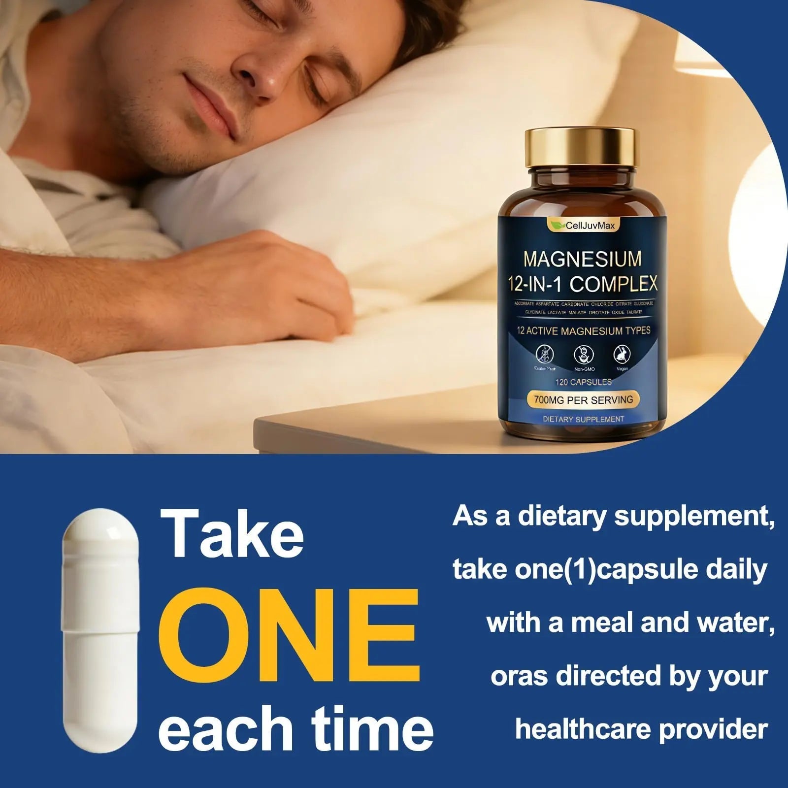Magnesium 12-in-1 Complex 700mg, with Glycinate & Citrate, Vegan Supplement for Daily Wellness, 120 Capsules (1) - TrustMedUSA