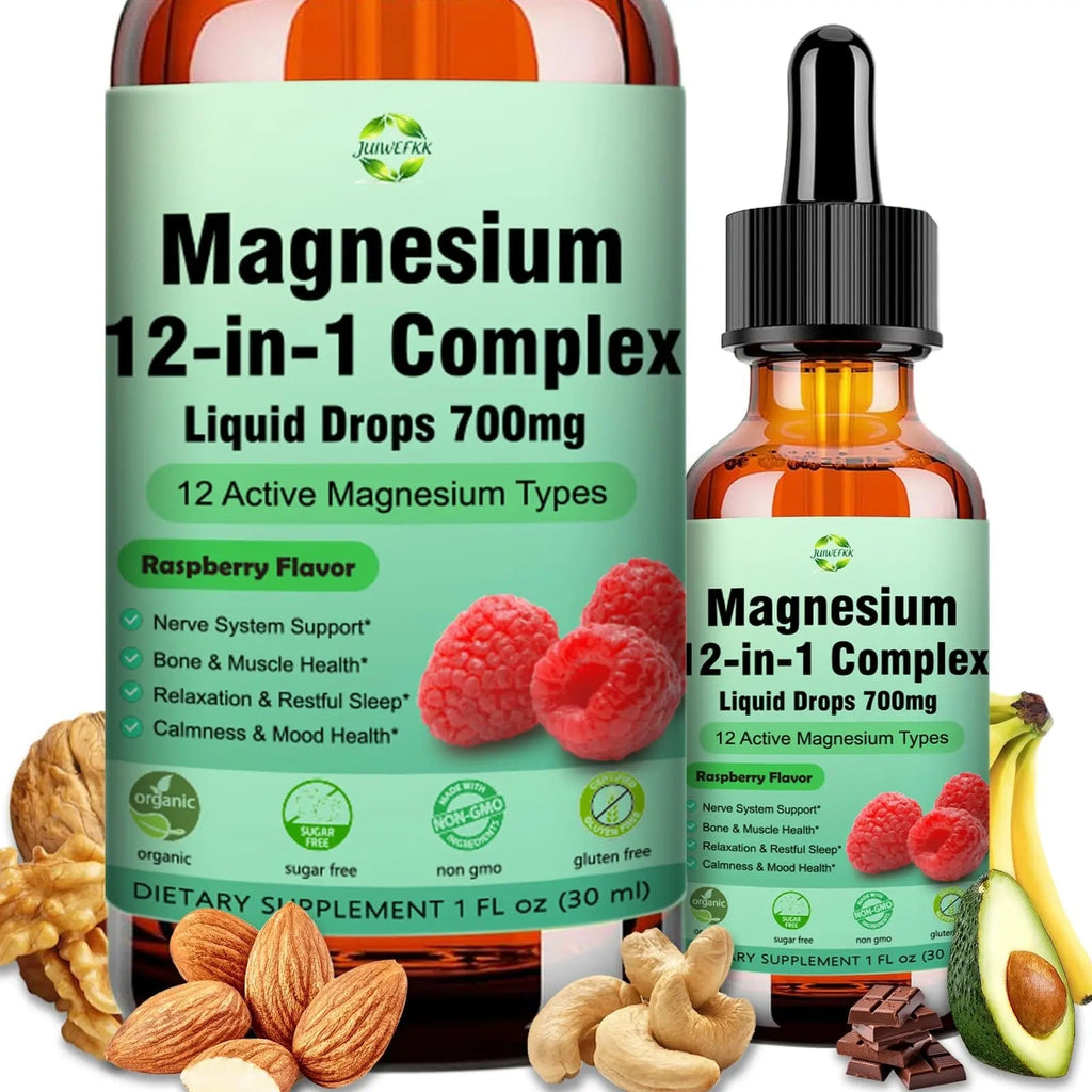 Magnesium 12 in 1 Complex Liquid Drops 700mg, High Absorption Magnesium Glycinate Citrate Malate Taurate & 8 Forms, Magnesium Complex Blend Supplement for Sleep Muscle Nerve Energy Heart Health - TrustMedUSA