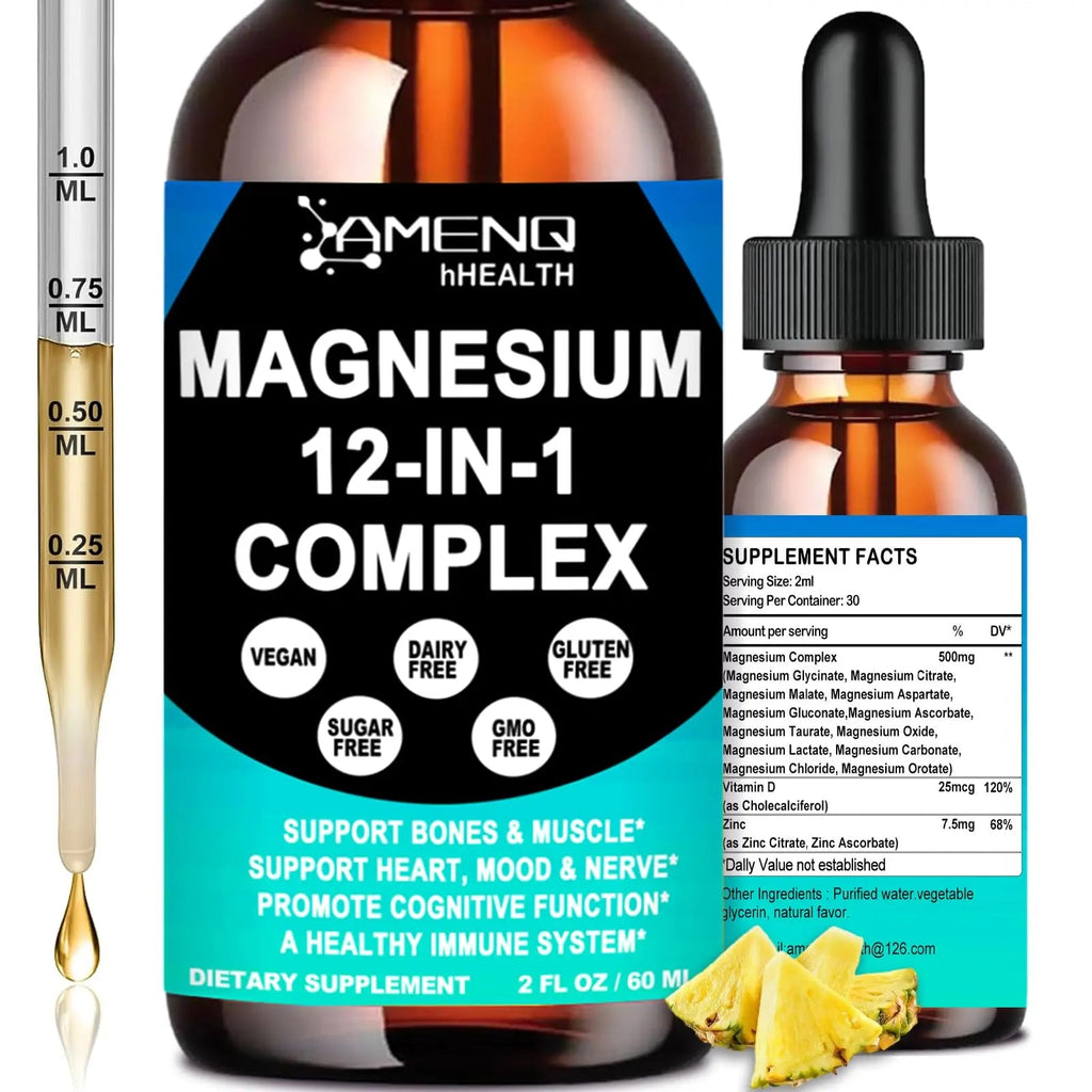 Magnesium 12 in 1 Complex Liquid Drops Magnesium Supplement w. Glycinate Citrate Malate Taurate Oxide Aspartate Orotate, Calm Magnesium for Sleep Muscle Heart Support丨Max Absorption Liquid Formula - TrustMedUSA