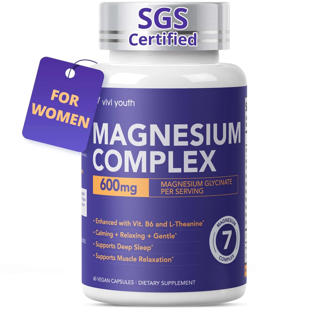 Magnesium 7 Complex for Women 1600mg, Magnesium Glycinate 600mg 7 High Absorption Magnesium Supplement with Citrate, Malate, Chelate, Taurate, Gluconate, Aspartate & Ascorbate for Sleep, 60 Capsules - TrustMedUSA