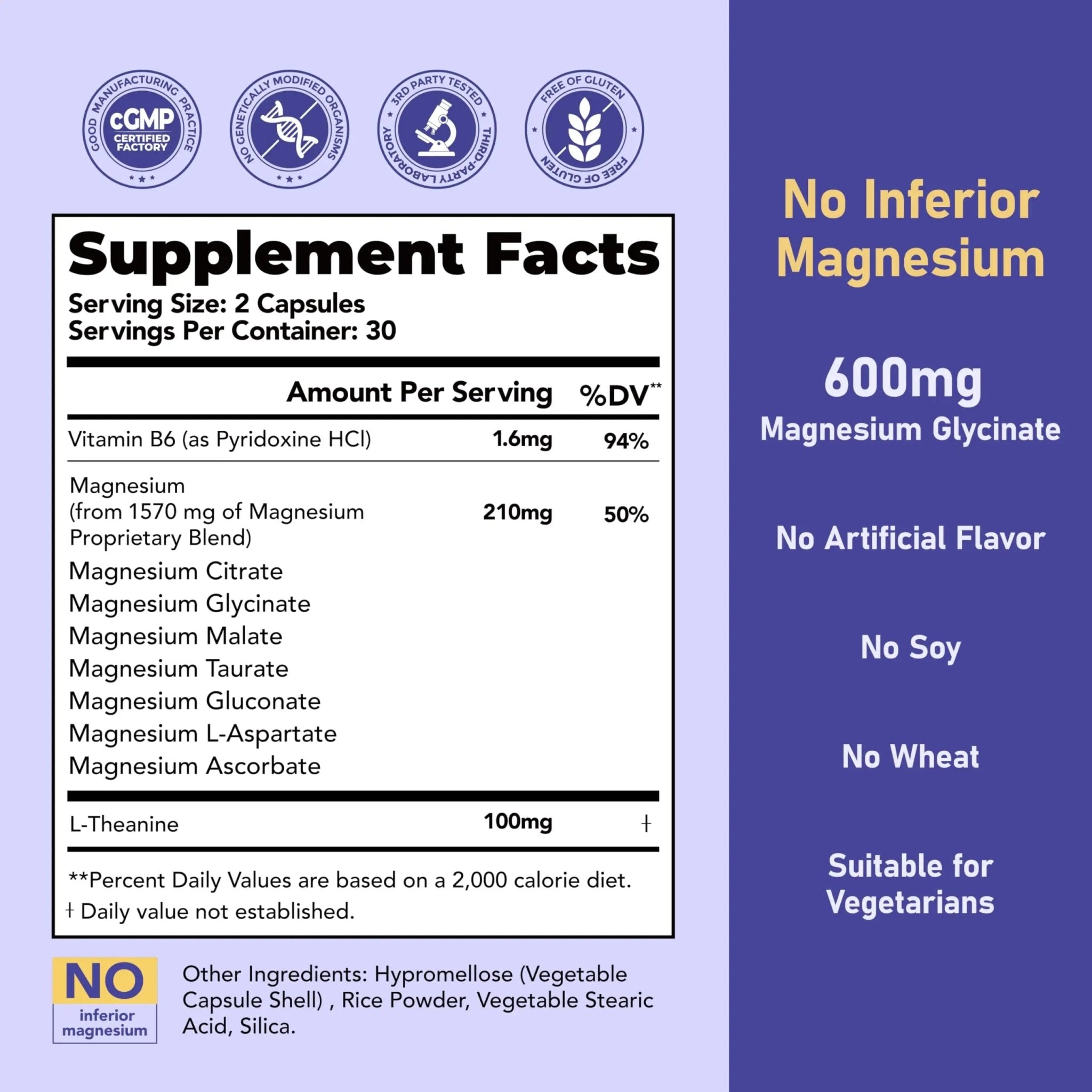 Magnesium 7 Complex for Women 1600mg, Magnesium Glycinate 600mg 7 High Absorption Magnesium Supplement with Citrate, Malate, Chelate, Taurate, Gluconate, Aspartate & Ascorbate for Sleep, 60 Capsules - TrustMedUSA