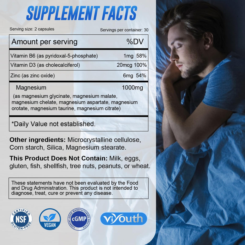 Magnesium 7 Complex Supplement Advanced with 7 Forms of Magnesium (Glycinate, Malate, Chelate, Aspartate, Orotate, Taurine, Citrate), Zinc, Vitamin D3 & Vitamin B6 - TrustMedUSA