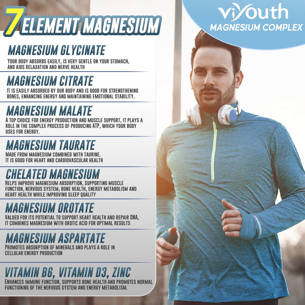 Magnesium 7 Complex Supplement Advanced with 7 Forms of Magnesium (Glycinate, Malate, Chelate, Aspartate, Orotate, Taurine, Citrate), Zinc, Vitamin D3 & Vitamin B6 - TrustMedUSA
