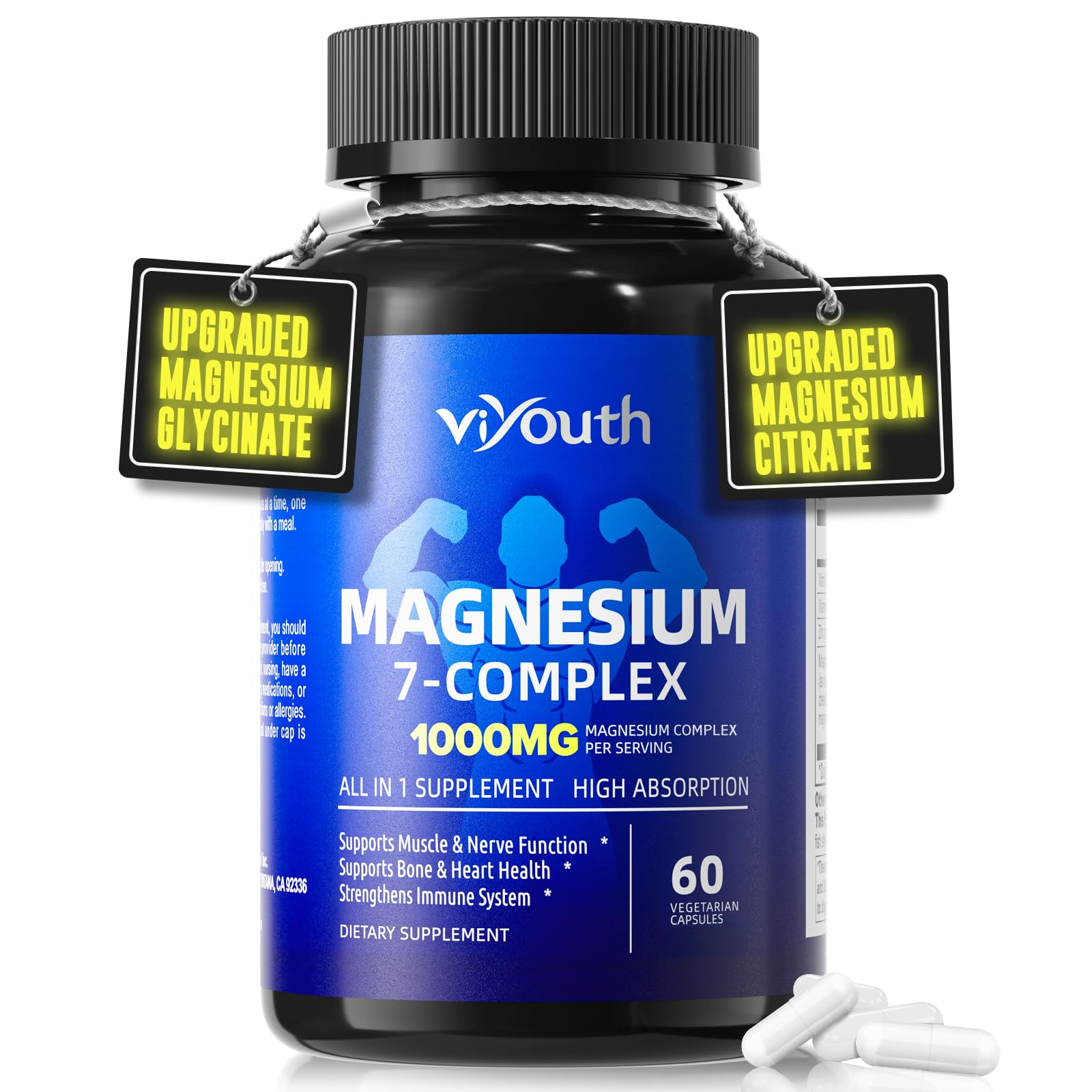 Magnesium 7 Complex Supplement Advanced with 7 Forms of Magnesium (Glycinate, Malate, Chelate, Aspartate, Orotate, Taurine, Citrate), Zinc, Vitamin D3 & Vitamin B6 - TrustMedUSA