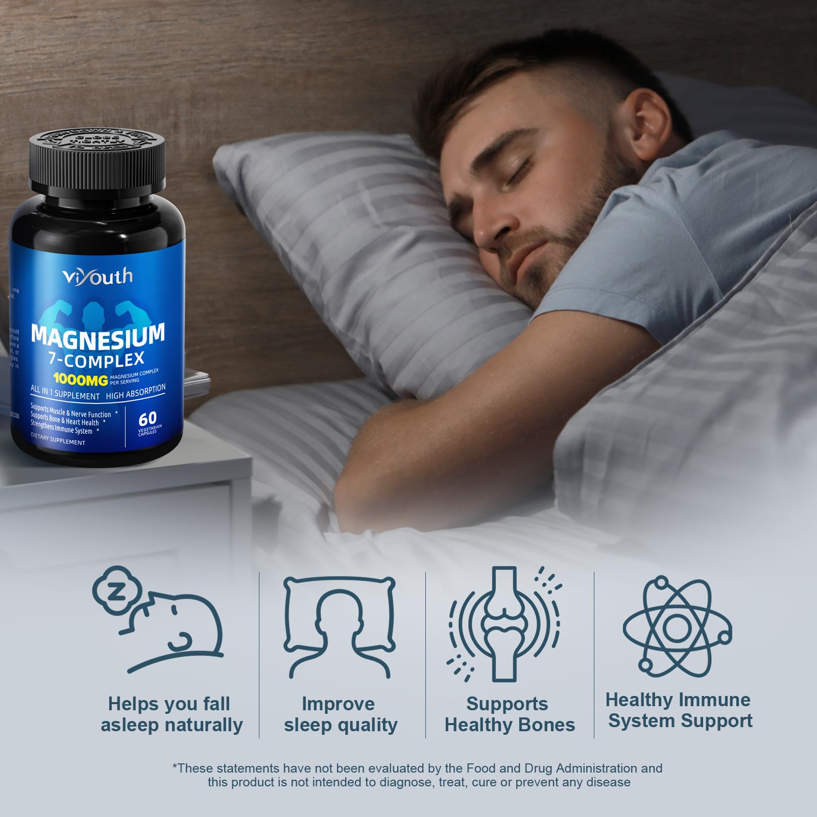 Magnesium 7 Complex Supplement Advanced with 7 Forms of Magnesium (Glycinate, Malate, Chelate, Aspartate, Orotate, Taurine, Citrate), Zinc, Vitamin D3 & Vitamin B6 - TrustMedUSA