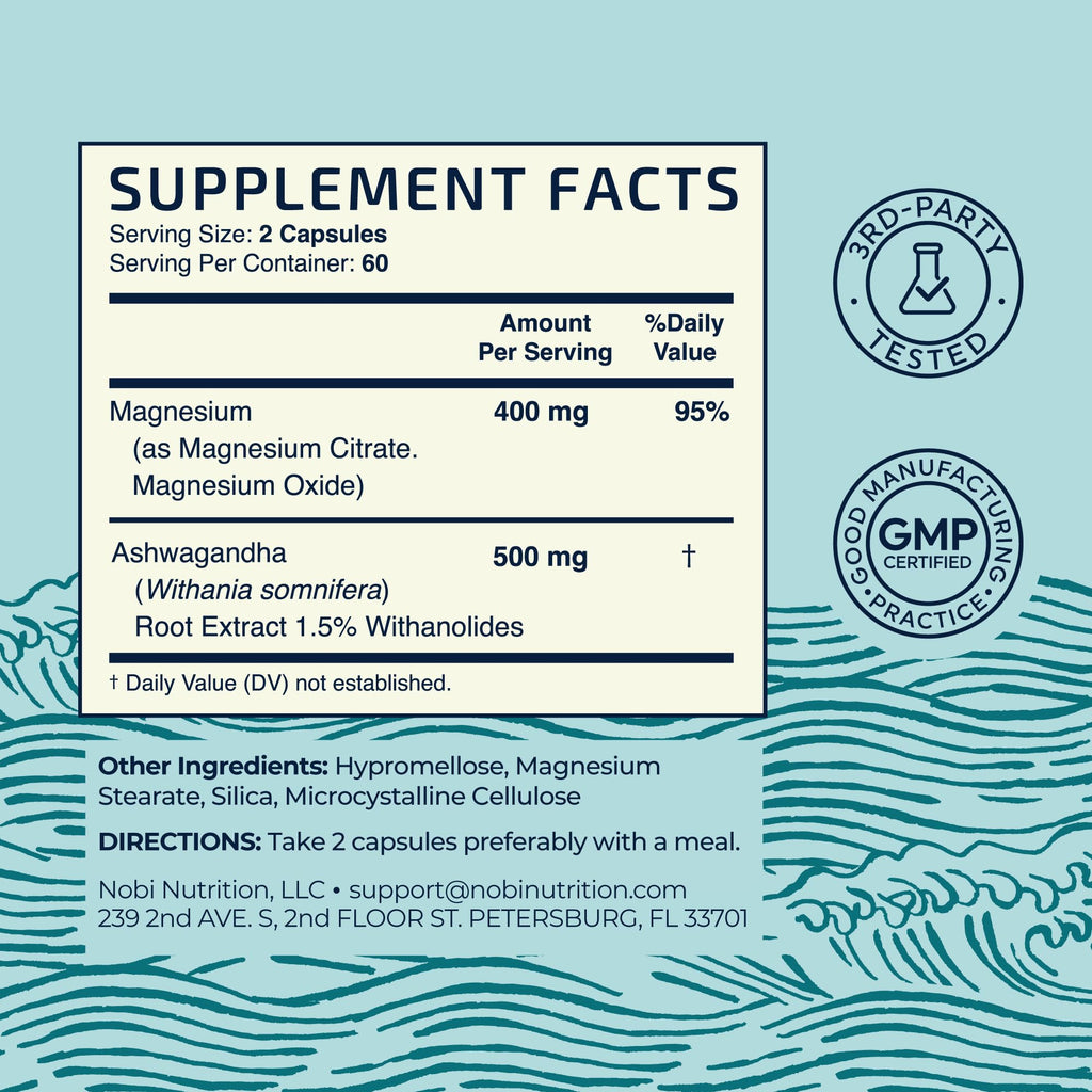 Magnesium Ashwagandha | Calming Magnesium Supplement for Adults | Relax, Rest, Calm Mood & Sleep Support | Mag Citrate & Oxide 400 mg + Ashwagandha 500 mg - TrustMedUSA
