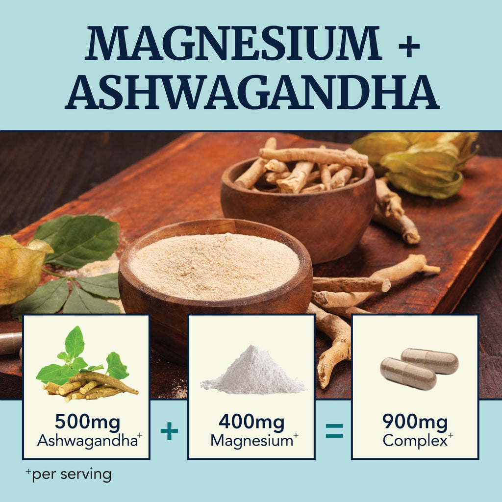 Magnesium Ashwagandha | Calming Magnesium Supplement for Adults | Relax, Rest, Calm Mood & Sleep Support | Mag Citrate & Oxide 400 mg + Ashwagandha 500 mg - TrustMedUSA