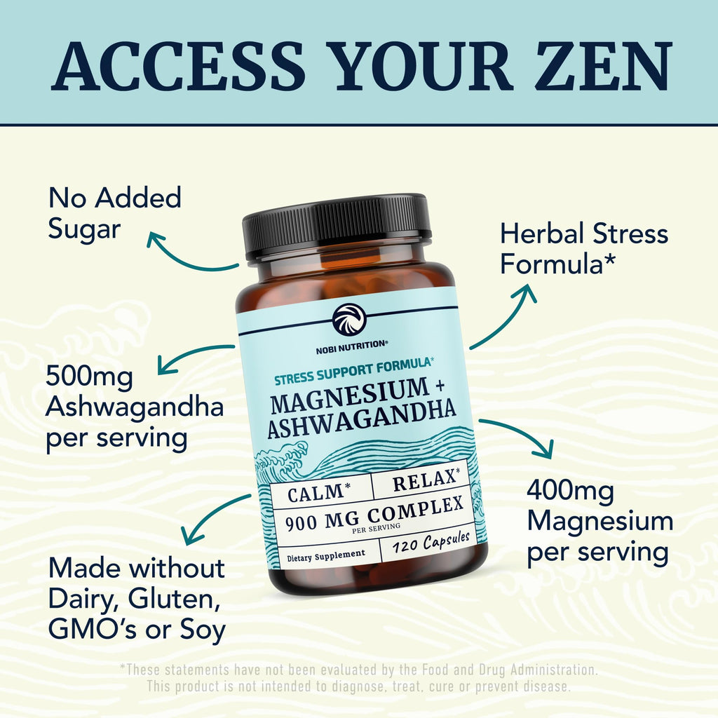 Magnesium Ashwagandha | Calming Magnesium Supplement for Adults | Relax, Rest, Calm Mood & Sleep Support | Mag Citrate & Oxide 400 mg + Ashwagandha 500 mg - TrustMedUSA