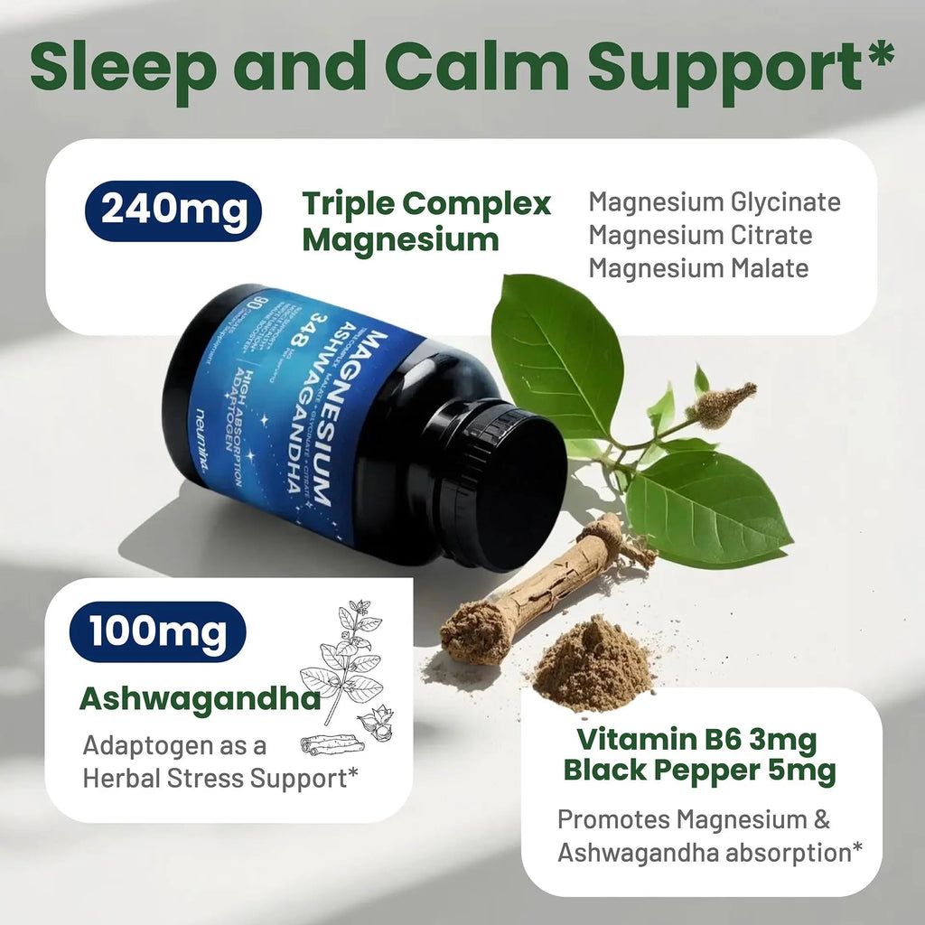 Magnesium Ashwagandha Complex | High-Absorption Multi Magnesium Supports Stress Relief, Sleep, Muscle & Heart Health | Vegan, Non-GMO, Gluten-Free, Made in USA, 90 Capsules((45-Day Supply) - TrustMedUSA