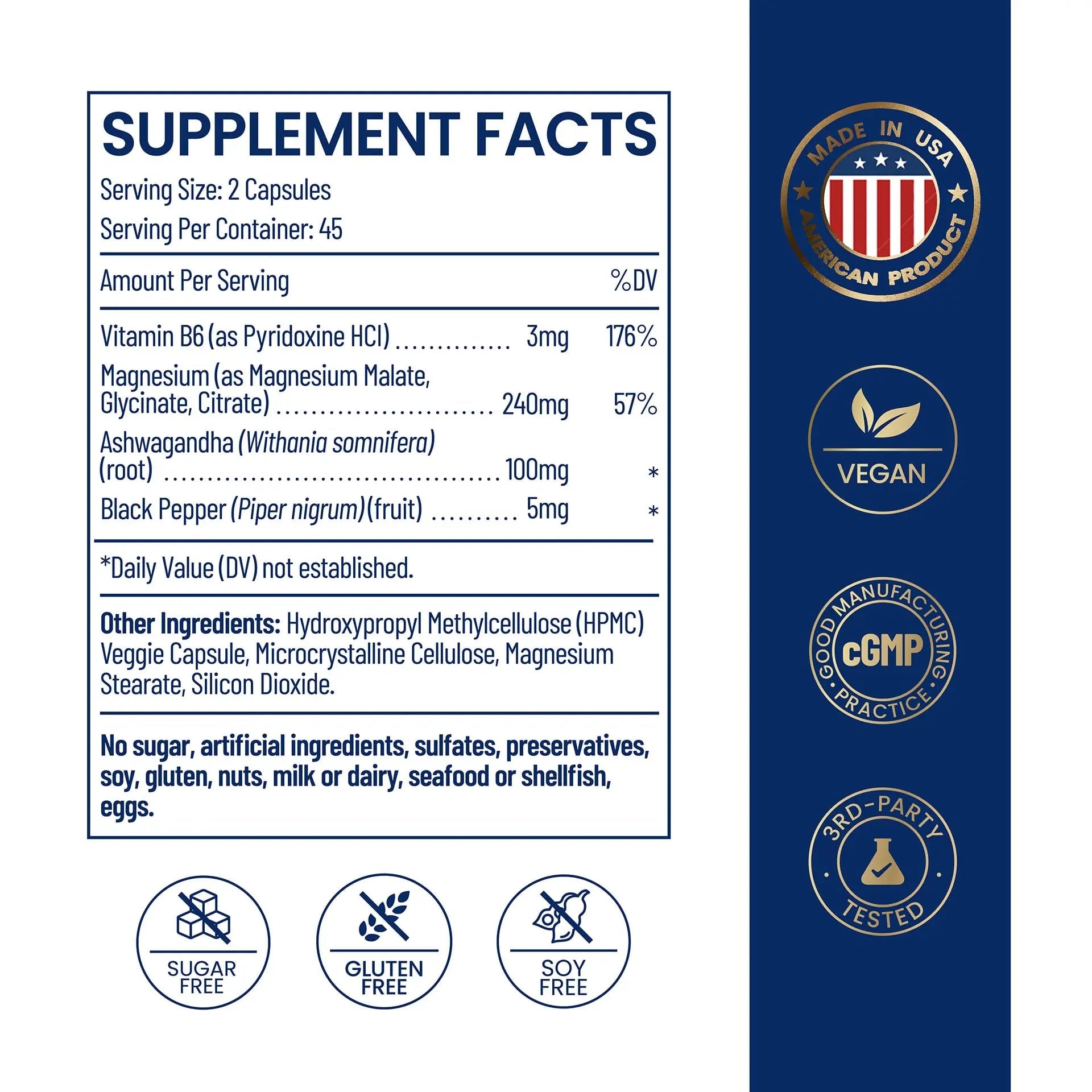 Magnesium Ashwagandha Complex | High-Absorption Multi Magnesium Supports Stress Relief, Sleep, Muscle & Heart Health | Vegan, Non-GMO, Gluten-Free, Made in USA, 90 Capsules((45-Day Supply) - TrustMedUSA