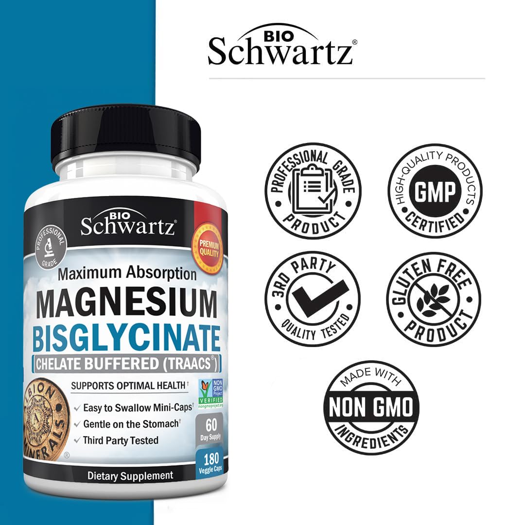 Magnesium Bisglycinate Chelated Supplement - High Absorption Magnesium Glycinate Supplement for Women and Men - Sleep, Muscle, Bone & Joint Support - TrustMedUSA