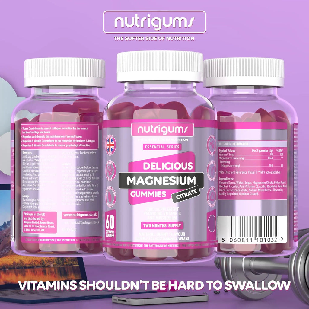 Magnesium Citrate 1250mg & Vitamin C Gummy | Mixed Berry Flavour | 60 Vegan Gummies - TrustMedUSA