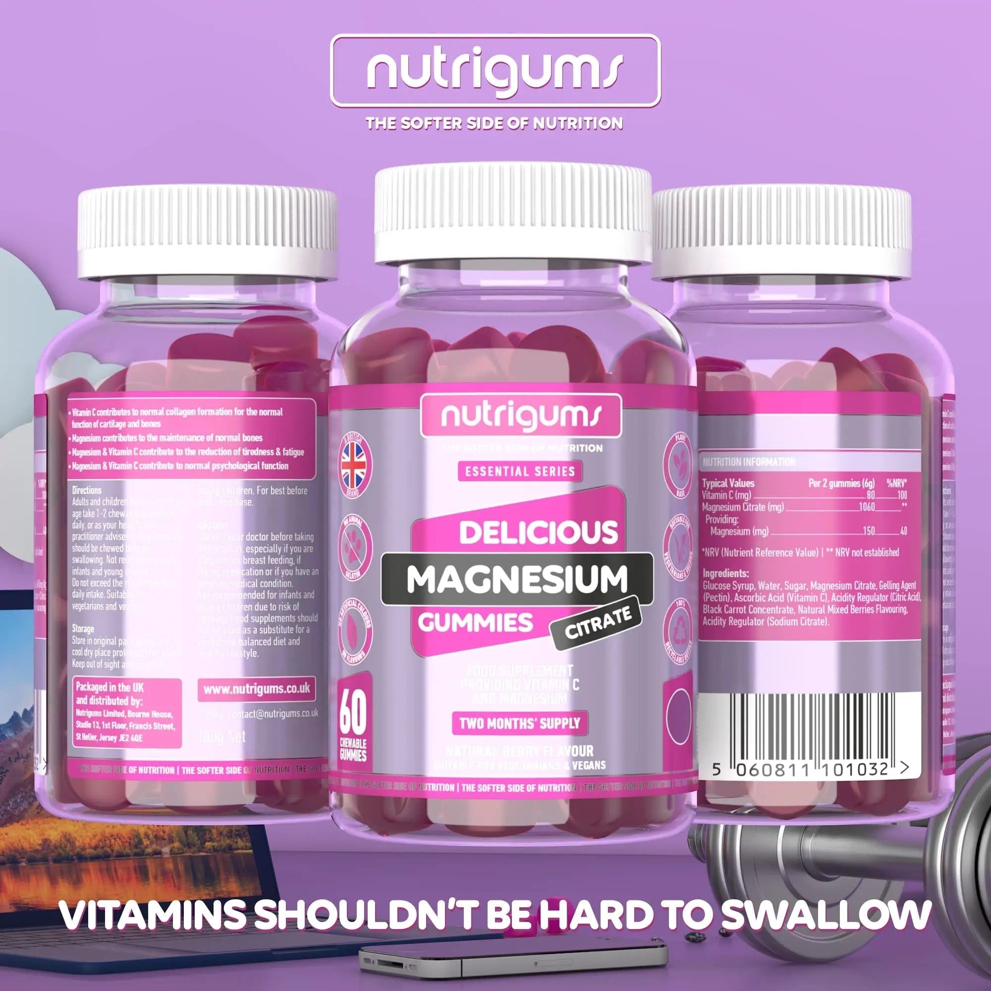 Magnesium Citrate 1250mg & Vitamin C Gummy | Mixed Berry Flavour | 60 Vegan Gummies - TrustMedUSA