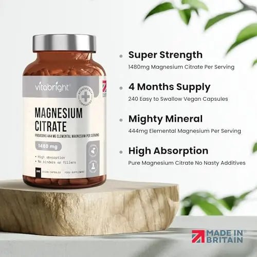 Magnesium Citrate - 1480mg High Strength - 240 Capsules (4 Month Supply) - Vegan - TrustMedUSA