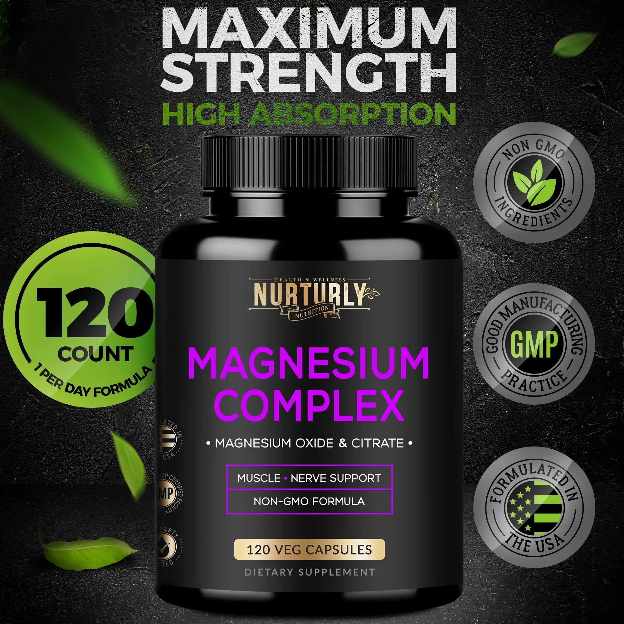 Magnesium Citrate & Oxide 500mg Complex Supplement - High Absorption Maximum Strength - Helps Support Bone Density and Strength, Muscles, Energy and Sleep - 120 Vegan Capsules - TrustMedUSA