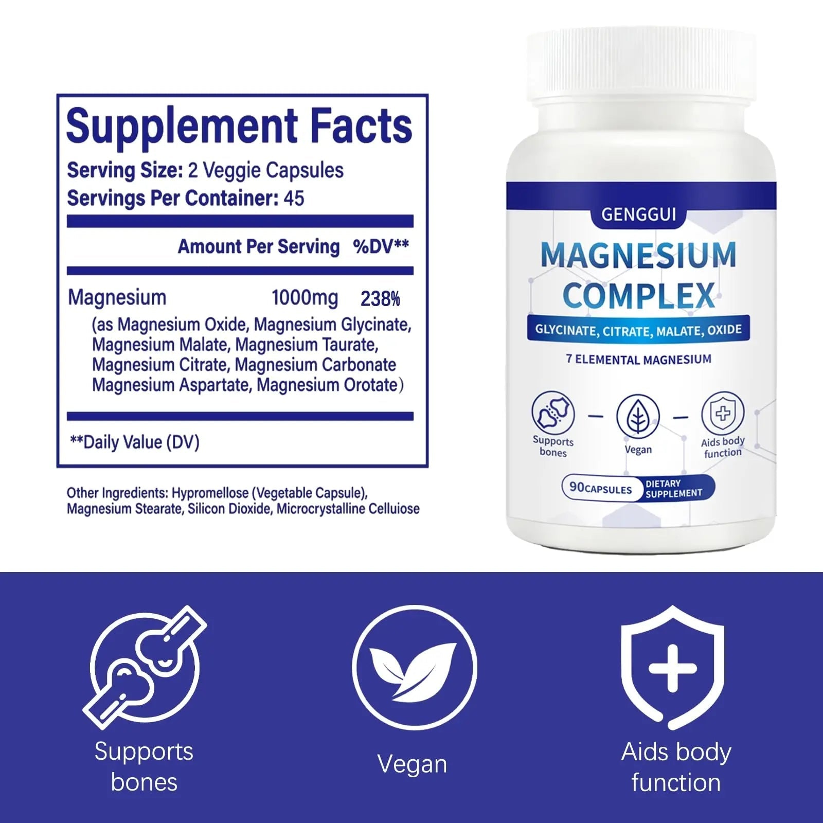Magnesium Complex 1000mg - 7-in-1 Supplement with Glycinate, Citrate & Malate - Supports Muscle Relaxation, Sleep, Heart Health - High Absorption Capsules, 90 Count (1) - TrustMedUSA