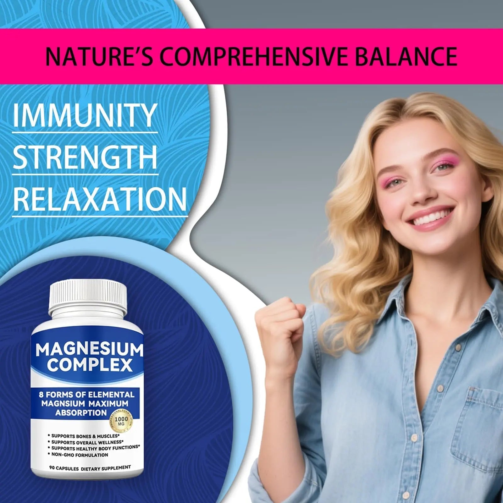 Magnesium Complex 1000mg with 8 Forms – Glycinate, Citrate, Malate, Taurate for Absorption – Supports Bone, Muscle, Energy & Recovery – Vegan, Non-GMO, 90 Capsules (1) - TrustMedUSA
