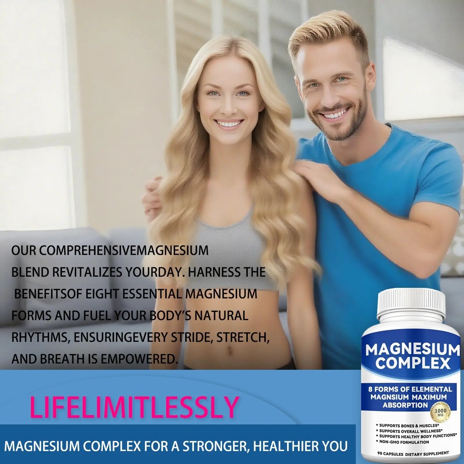 Magnesium Complex 1000mg with 8 Forms – Glycinate, Citrate, Malate, Taurate for Absorption – Supports Bone, Muscle, Energy & Recovery – Vegan, Non-GMO, 90 Capsules (1) - TrustMedUSA