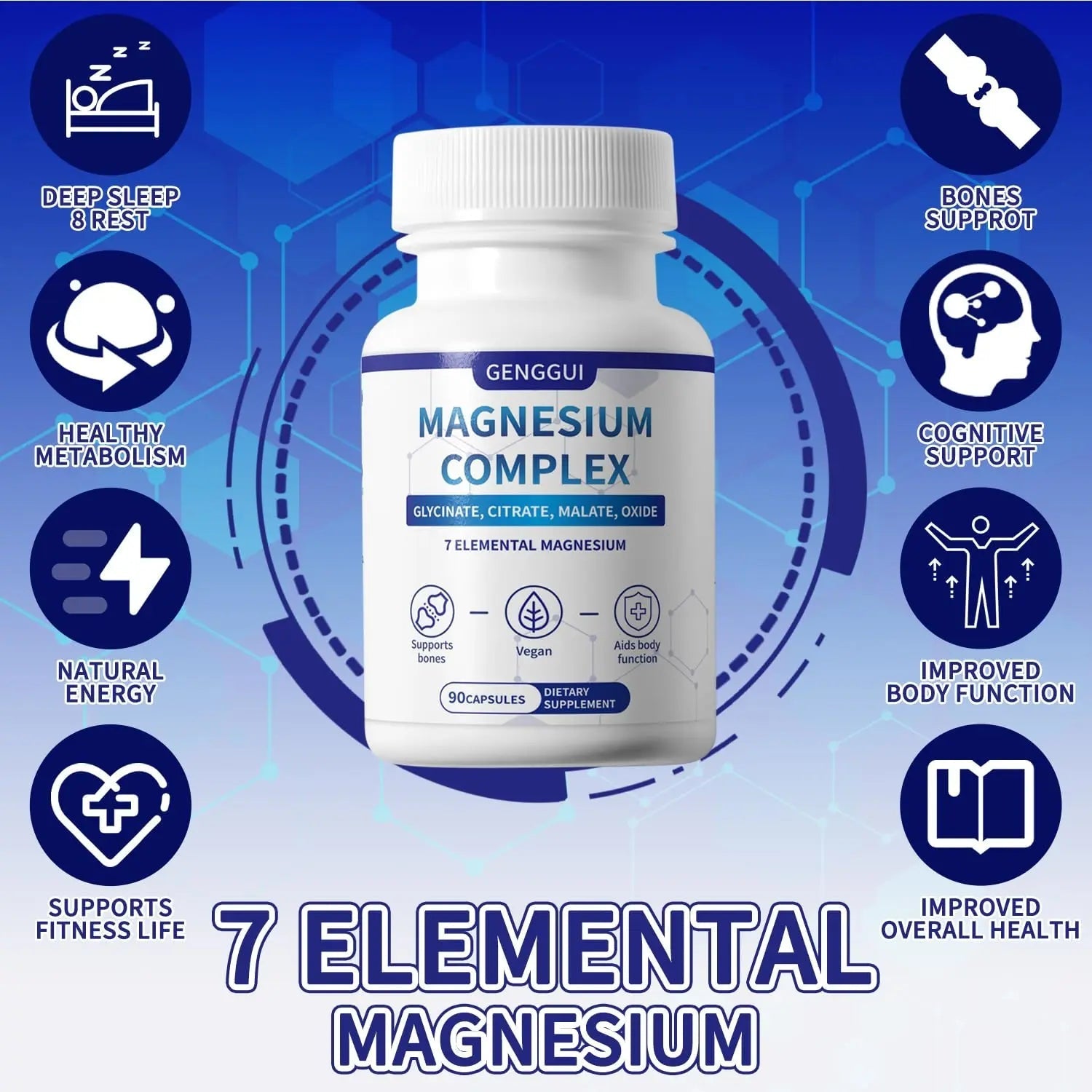 Magnesium Complex 1000mg with 8 Types - Glycinate, Citrate, Malate - Supports Muscle Relaxation, Bone Health, Energy Production & Sleep - High Absorption, Non-GMO, Vegan Capsules, 90 Count (001) - TrustMedUSA