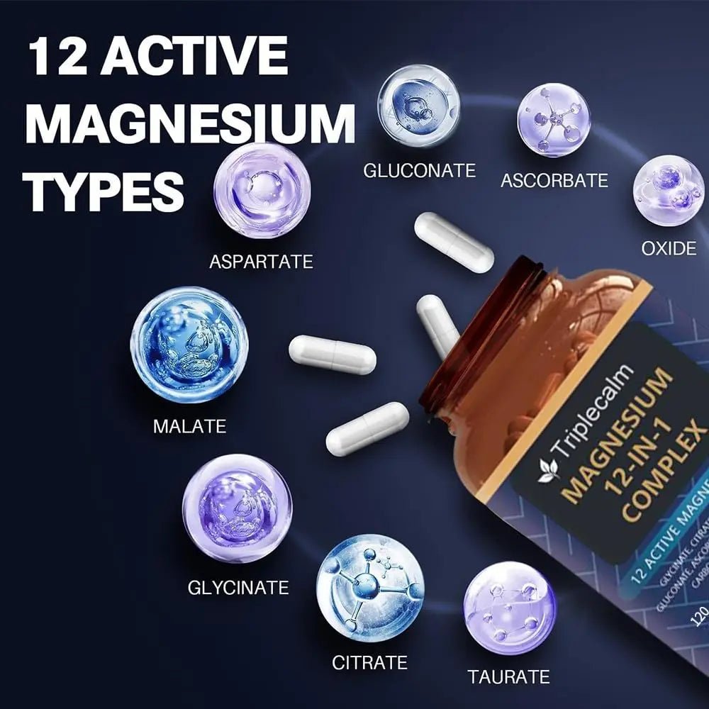 Magnesium Complex 12 in 1 Supplement - 12 Elemental 1000mg - Magnesium Glycinate, Citrate, Malate, Taurate - High Absorption,for Muscle, Nerve & Sleep Support - 120 Capsules - TrustMedUSA