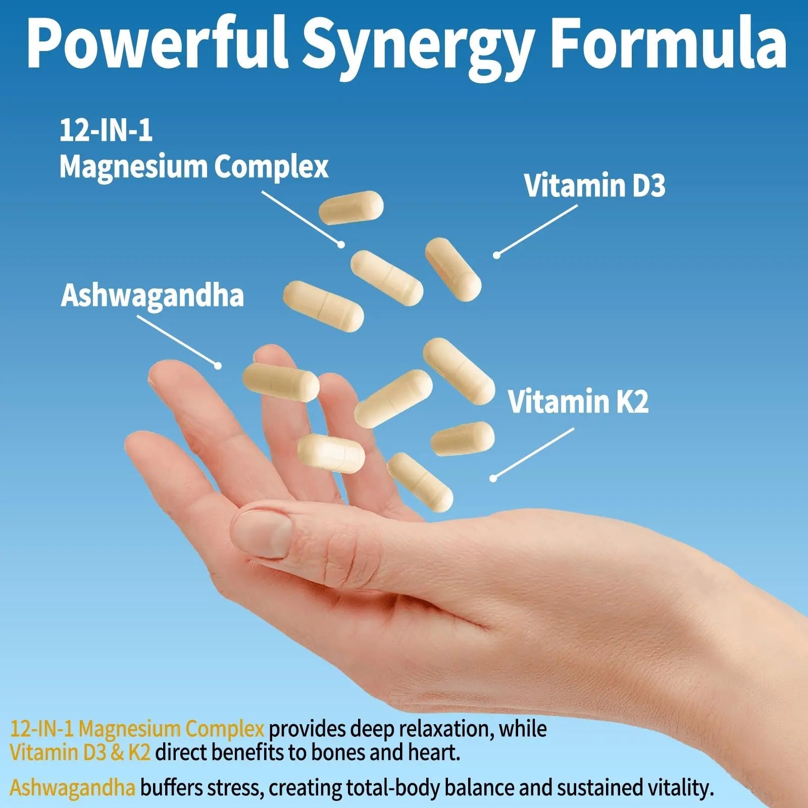 Magnesium Complex 12 in 1 Supplement for Women & Men 700mg, Magnesium Glycinate with Vitamin D3 K2, Citrate Malate Oxide Taurate Aspartate Orotate, for Relaxation, Heart, Energy, Muscle, 120 Capsules - TrustMedUSA