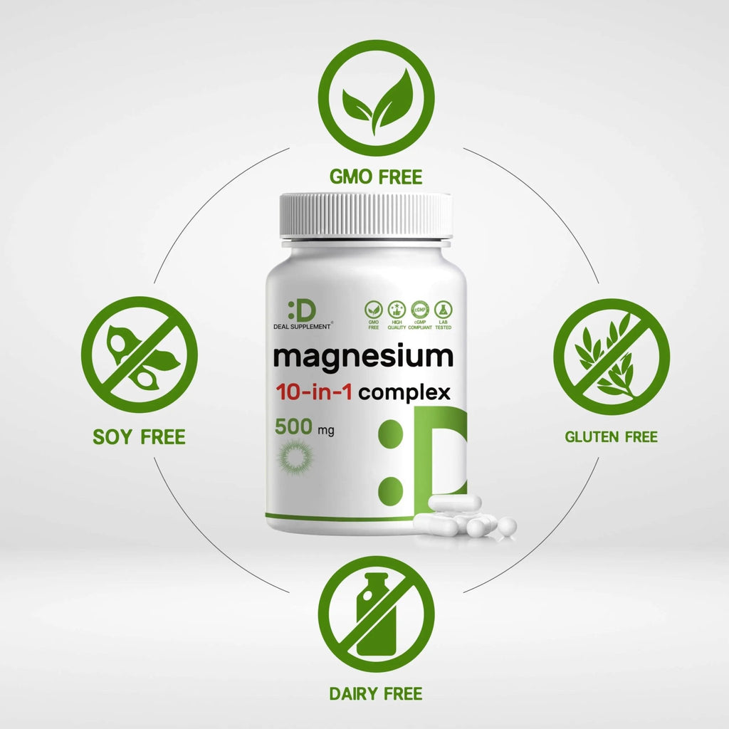 Magnesium Complex 500mg, 240 Veggie Capsules – 10-in-1 Glycinate, Citrate, Malate, Oxide, & More – 100% Chelated for Easy Absorption – Essential Mineral Supplement – Non-GMO - TrustMedUSA