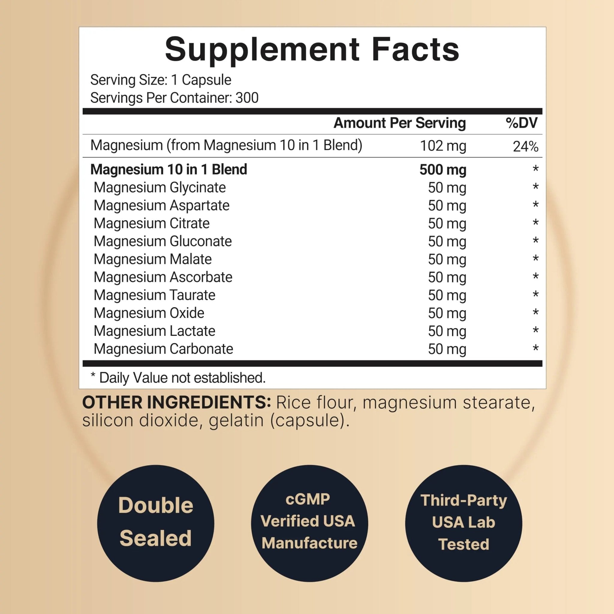 Magnesium Complex 500mg, 300 Capsules | 10-in-1 Magnesium Glycinate, Citrate, Malate & More | Chelated Form for Easy Absorption | Non-GMO - TrustMedUSA