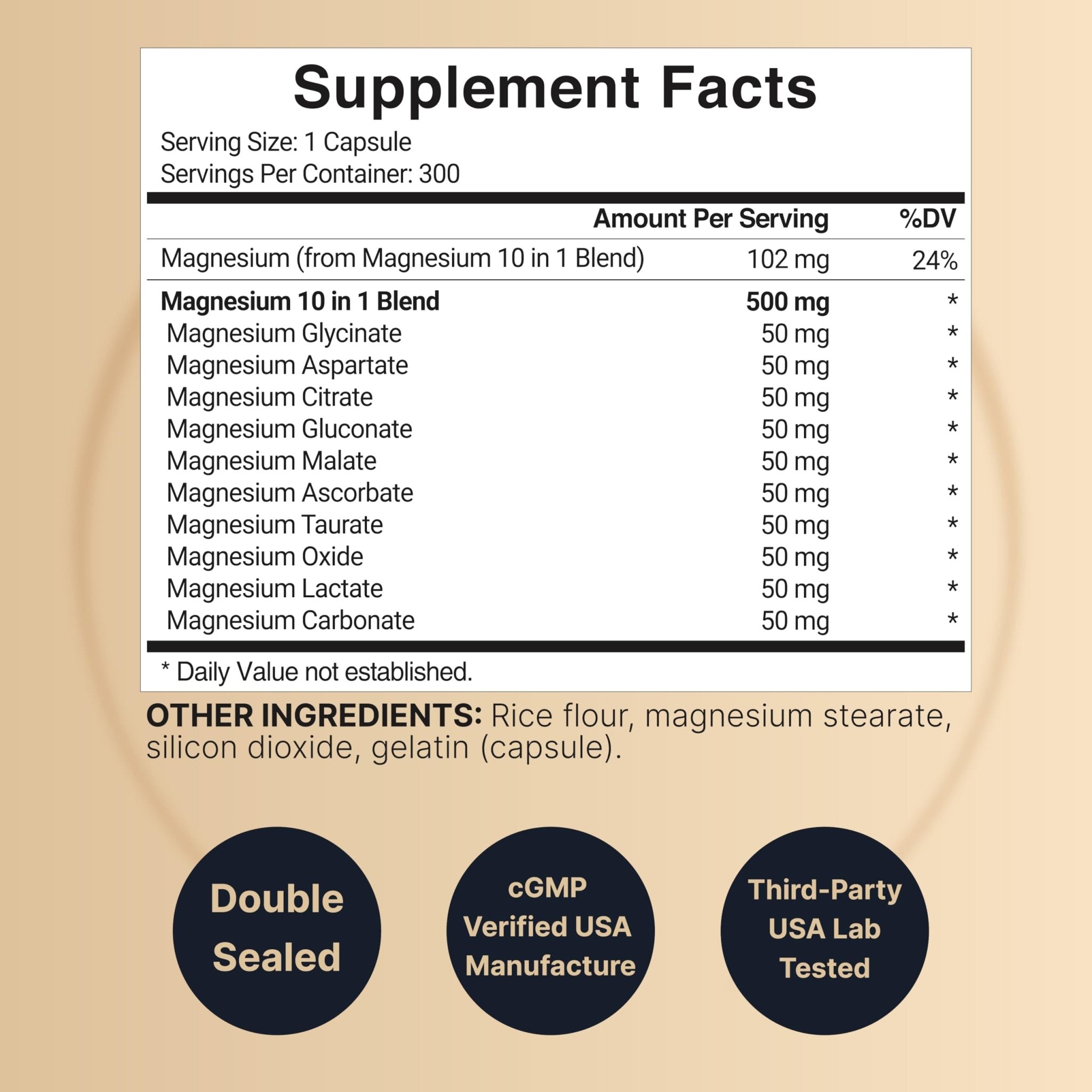 Magnesium Complex 500mg, 300 Capsules | 10-in-1 Magnesium Glycinate, Citrate, Malate & More | Chelated Form for Easy Absorption | Non-GMO - TrustMedUSA