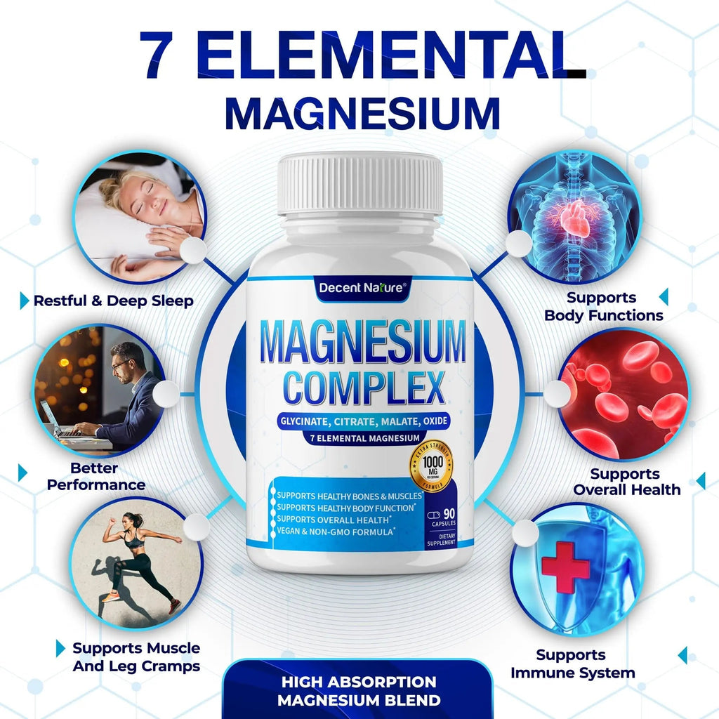 Magnesium Complex 7 Elemental Magnesium Supplement 1000mg – Magnesium Glycinate, Citrate, Malate, Taurate, Oxide, Aspartate, Orotate Non-GMO 90 Capsules - TrustMedUSA