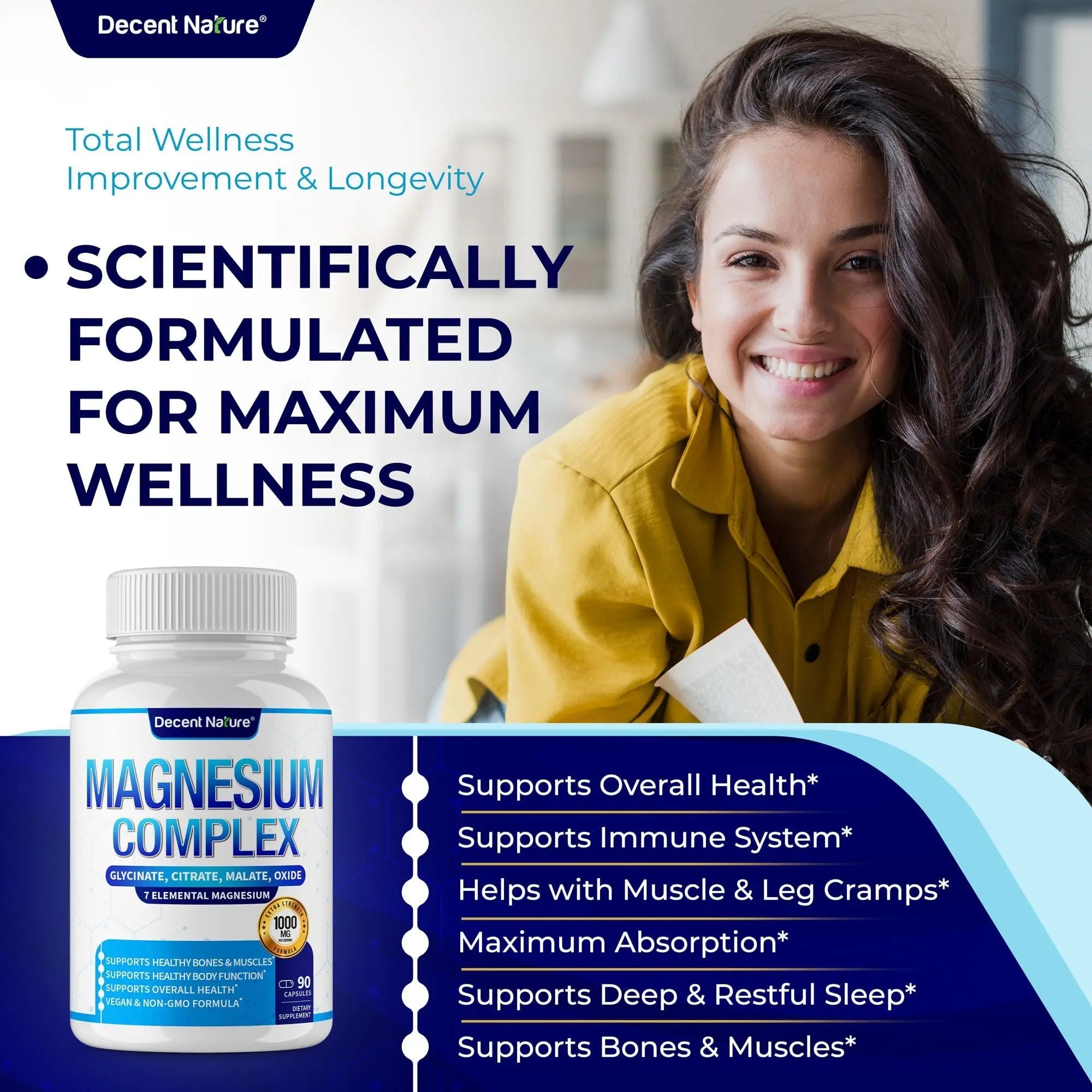Magnesium Complex 7 Elemental Magnesium Supplement 1000mg – Magnesium Glycinate, Citrate, Malate, Taurate, Oxide, Aspartate, Orotate Non-GMO 90 Capsules - TrustMedUSA