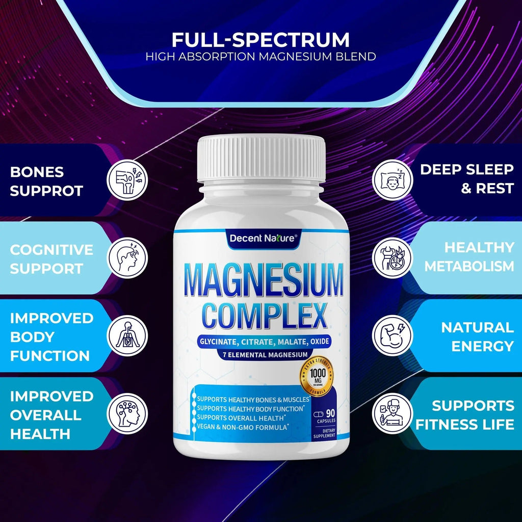 Magnesium Complex 7 Elemental Magnesium Supplement 1000mg – Magnesium Glycinate, Citrate, Malate, Taurate, Oxide, Aspartate, Orotate Non-GMO 90 Capsules - TrustMedUSA